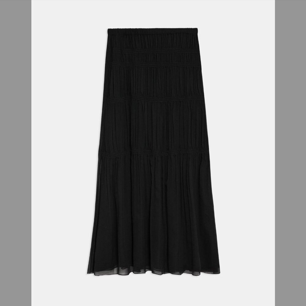 Theory Crinkled Silk Chiffon Tiered Maxi Skirt NWT